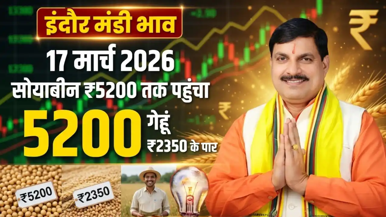 indore mandi bhav : इंदौर मंडी भाव 17 मार्च 2026 सोयाबीन ₹5200 तक पहुंचा, गेहूं ₹2350 के पार, किसानों के लिए अच्छी खबर