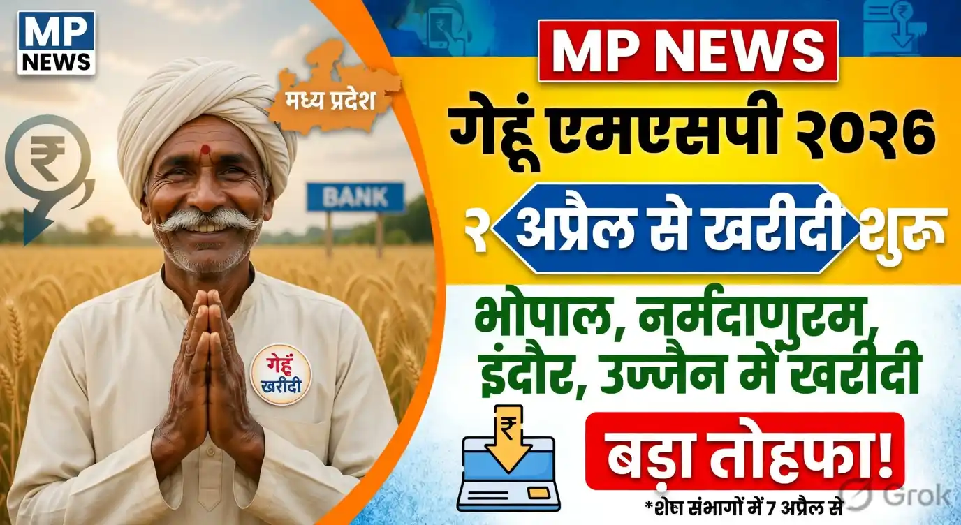 MP NEWS : किसानों को बड़ा तोहफा MP में गेहूं MSP 2026 शुरू. 1 अप्रैल से भोपाल नर्मदापुरम इंदौर उज्जैन में खरीदी. शेष संभागों में 7 अप्रैल से